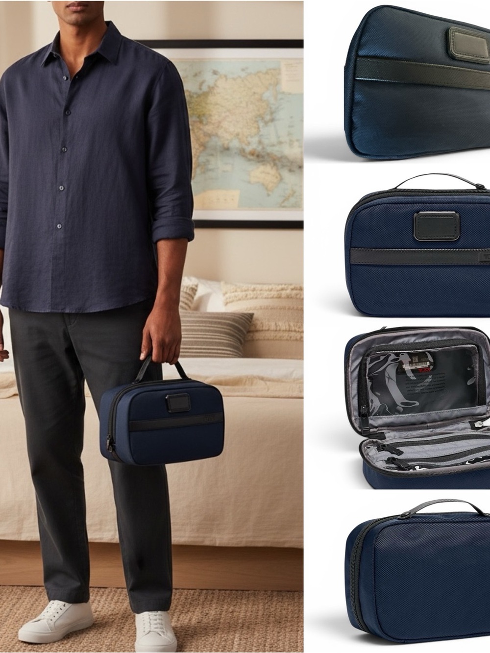 TUMI Alpha 3 Split Travel Kit Blue NWT Ballistic Nylon Toiletry Leather Handle